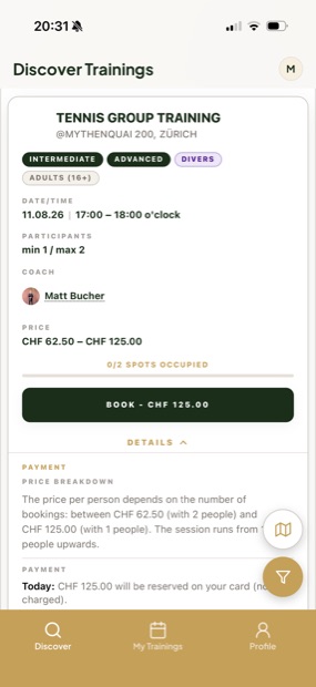 BookASlot App – Trainings entdecken und buchen